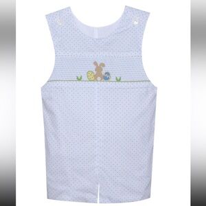 Blue Dot Smocked Easter Bunny with Eggs Shortall Baby Sen by Remember Nguyen